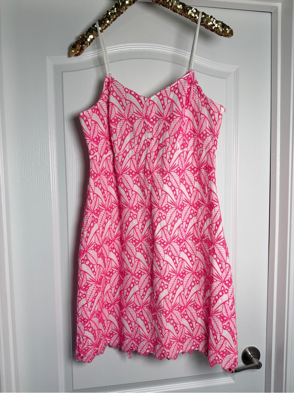 Crown & Ivy neon pink embroidered eyelet sundress